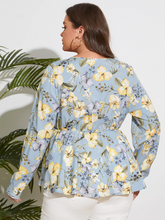 Plus Size Floral Print Crossed Front Design Blouse